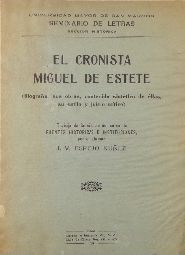 Miguel de Estete. Kroniki historii i podboju imperium Inków